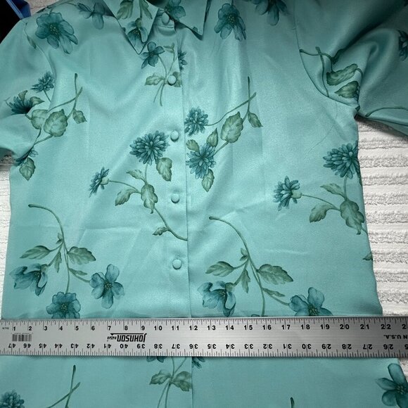 Graff Women Button Up Green Floral Print Long Sleeve Shirt Blouse Medium USA New - Picture 9 of 10